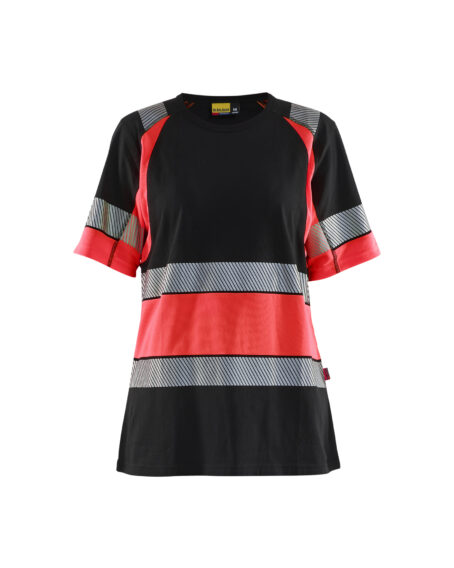 Hivis T-shirt two col class 1 Ladies Noir/Rouge fluo