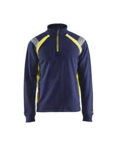 Sweat col camionneur détails fluo Marine/Jaune fluo