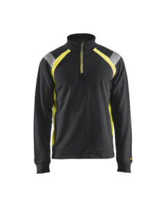 Sweat col camionneur détails fluo Noir/Jaune fluo