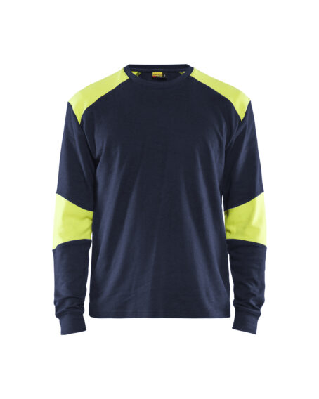 T-shirt manches longues retardant flamme inhérent Marine/Jaune fluo