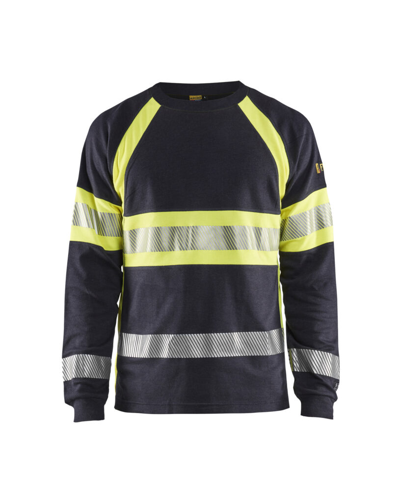 T-shirt manches longues retardant flamme inhérent Marine/Jaune fluo