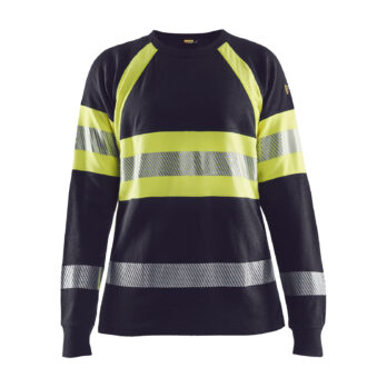 T-shirt manches longues retardant flamme femme Marine/Jaune fluo