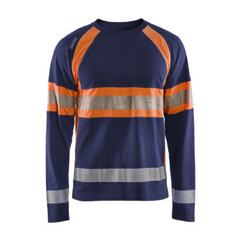 T-shirt manches longues haute-visibilité Marine/Orange fluo