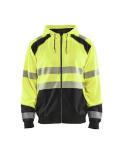 Sweat zippé à capuche haute-visibilité Jaune fluo/Noir