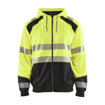 Sweat zippé à capuche haute-visibilité Jaune fluo/Noir