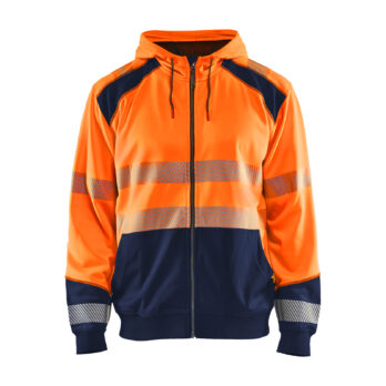 Sweat zippé à capuche haute-visibilité Orange fluo/Marine