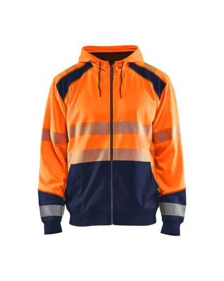 Sweat zippé à capuche haute-visibilité Orange fluo/Marine