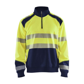 Sweat col camionneur haute-visibilité Jaune fluo/Marine