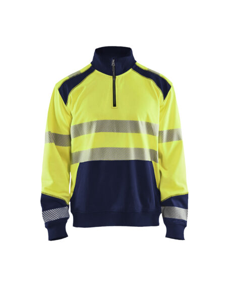 Sweat col camionneur haute-visibilité Jaune fluo/Marine