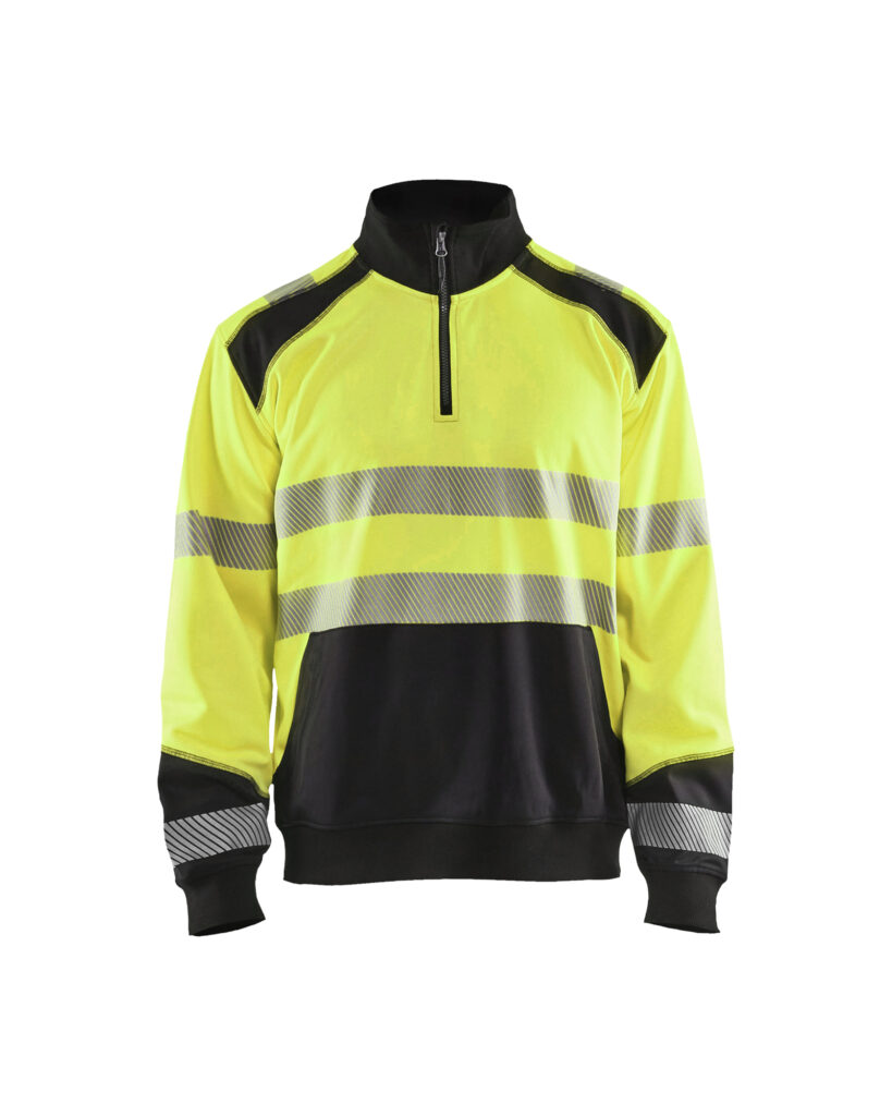 Sweat col camionneur haute-visibilité Jaune fluo/Noir