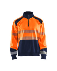 Sweat col camionneur haute-visibilité Orange fluo/Marine