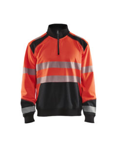 Sweat col camionneur haute-visibilité Rouge fluo/Noir