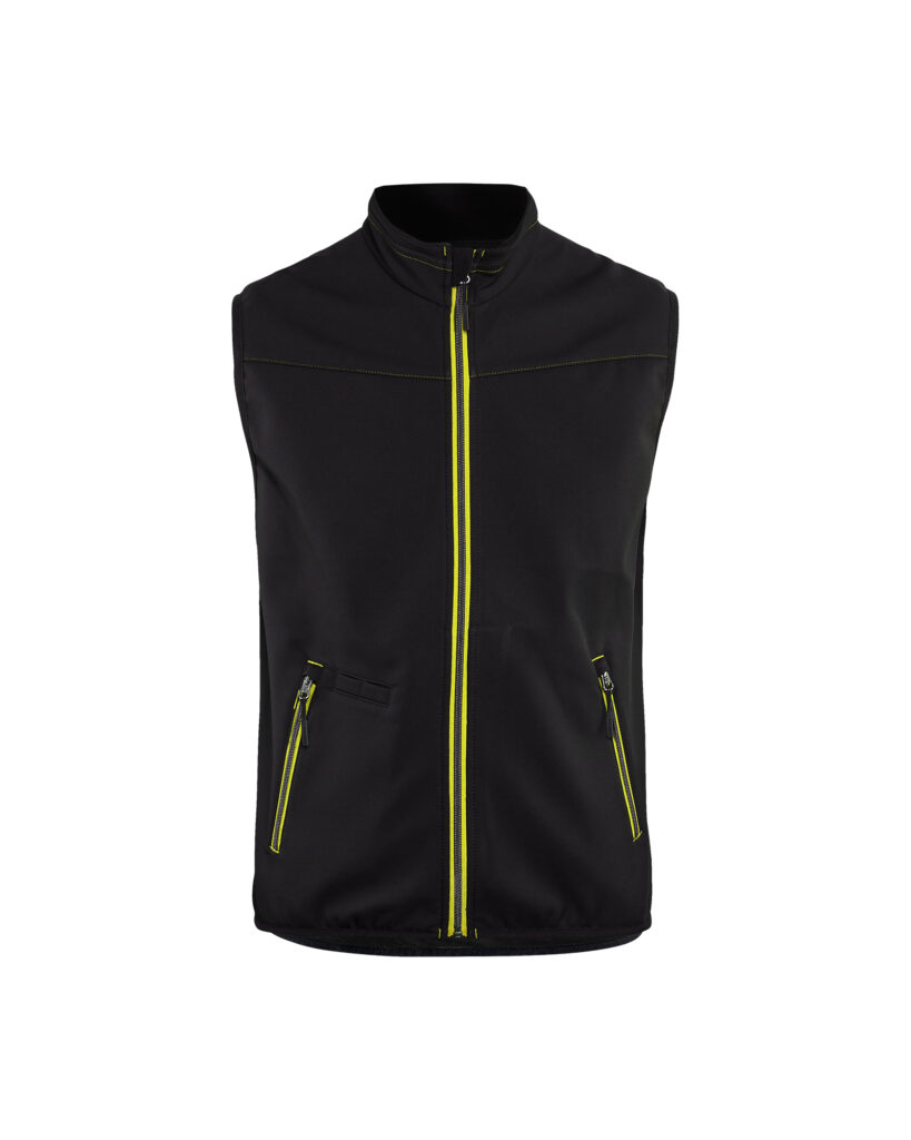 Gilet softshell sans manches +stretch Noir/Jaune fluo