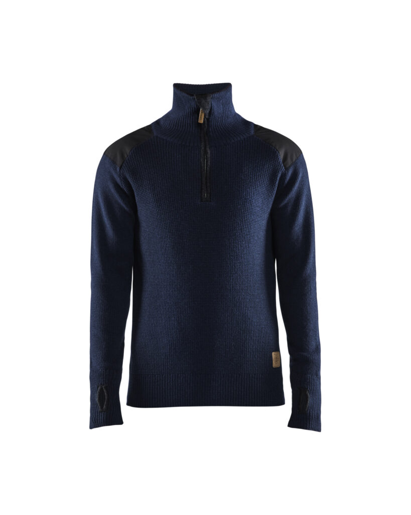 Sweat en laine col zippé Marine foncé/Gris foncé