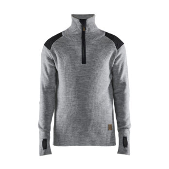 Sweat en laine col zippé Gris chiné/Gris foncé