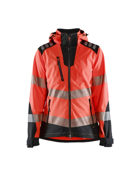 Veste softshell haute-visibilité femme Rouge fluo/Noir