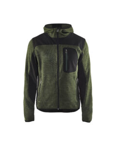 Veste tricotée à capuche Vert armée/Noir