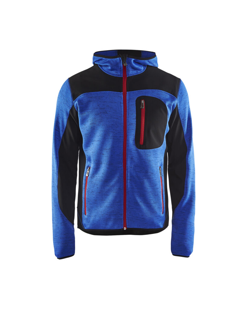 Veste tricotée à capuche Bleu roi/Noir
