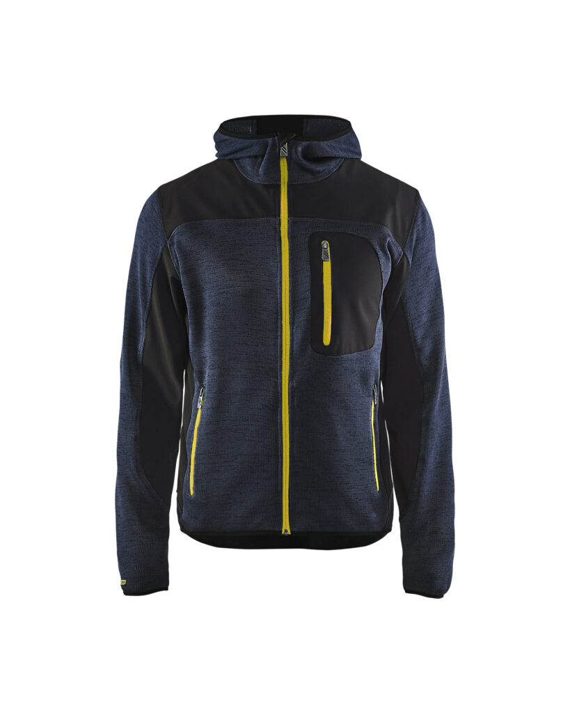 Veste tricotée à capuche Marine foncé/Jaune