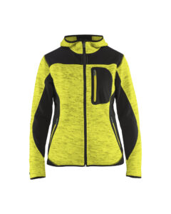 Veste tricotée à capuche femme Jaune fluo/Noir