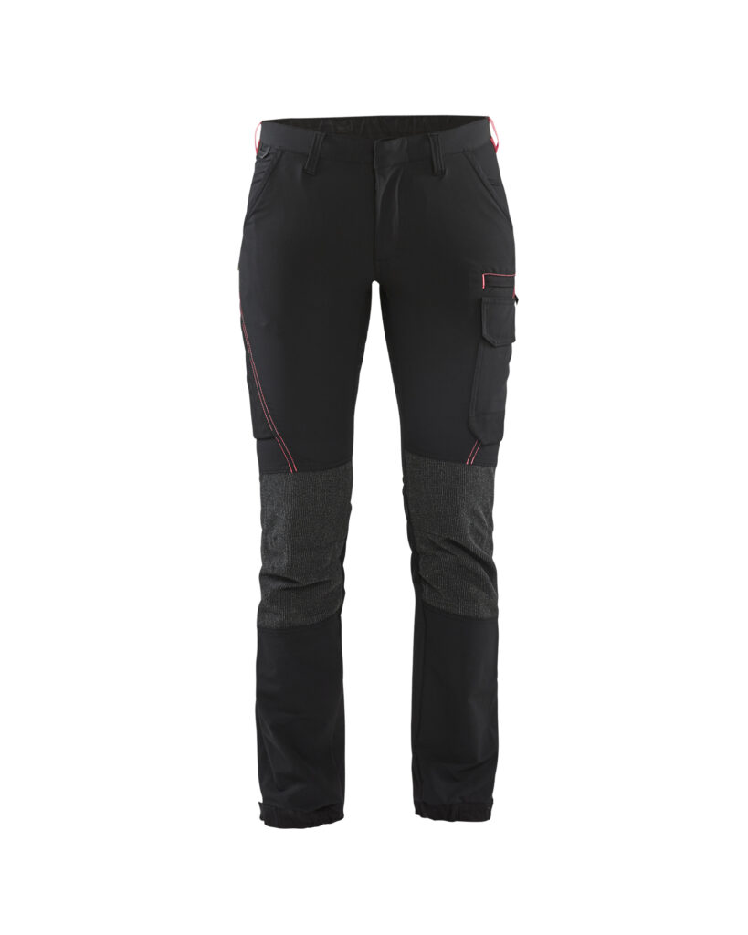 Pantalon  maintenance stretch 4D femme Noir/Rouge