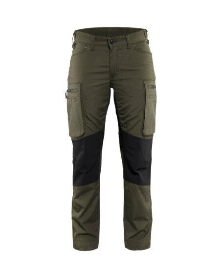 Pantalon maintenance +stretch femme Vert Kaki/Noir