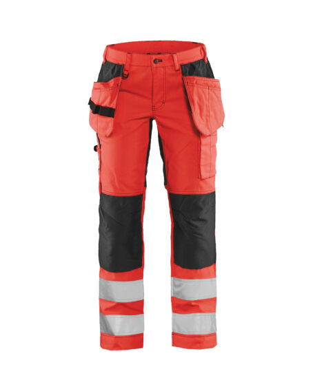 Pantalon haute visibilité +stretch femme Rouge fluo/Noir