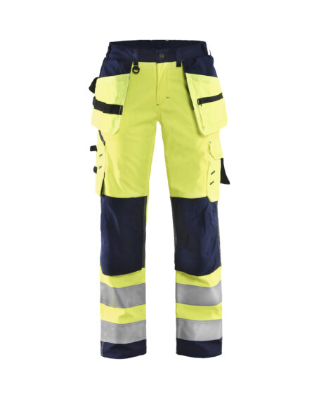 Pantalon Softshell Haute-visibilité Femme Jaune fluo/Marine