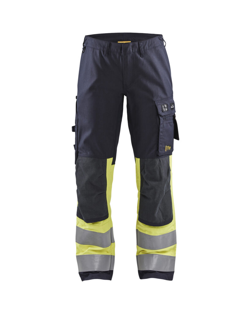 Pantalon multinormes inhérent +stretch femme Marine/Jaune fluo