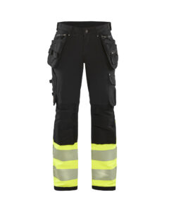 Pantalon haute-visibilité stretch 4D femme Noir/Jaune fluo