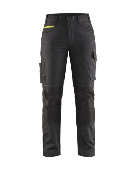 Pantalon maintenance +stretch femme Noir/Jaune fluo