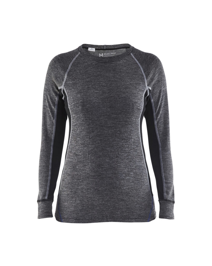 WARM 100% MERINO Crew neck Women Grey/Black