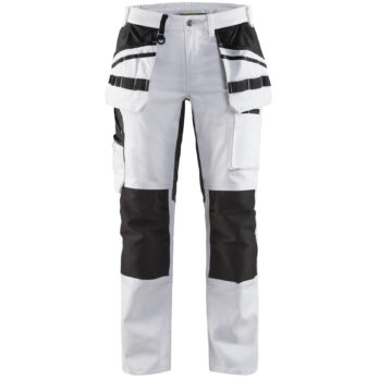 Pantalon peintre +stretch femme Blanc/Noir