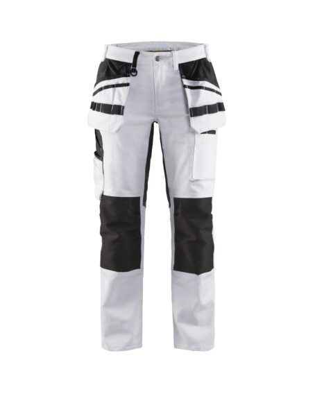 Pantalon peintre +stretch femme Blanc/Noir