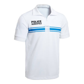 POLO MANCHES COURTES POLICE MUNICIPALE P.M. ONE BLANC - XS