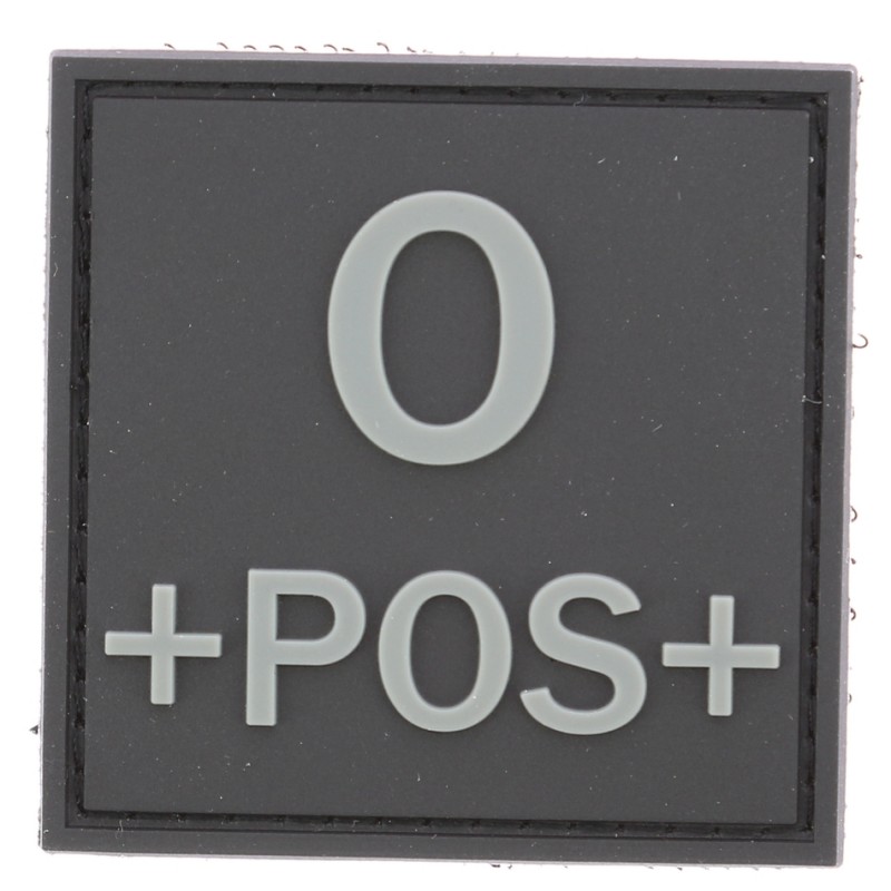 Patch PVC Groupe Sanguin O+ Positif - Noir - Dimensions 2,5 X 5 Cm - Velcro Inclus