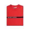 T-SHIRT COTON ROUGE AVEC BANDE BRODERIE BLANCHE Manches Courtes