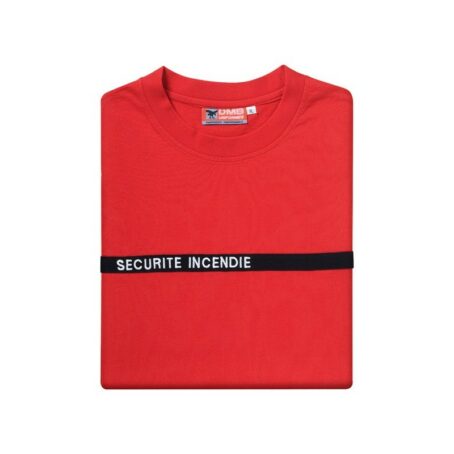 tee shirt T-SHIRT COTON ROUGE AVEC BANDE BRODERIE BLANCHE Manches Courtes