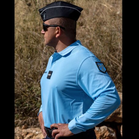 Polo bleu manches longues gendarmerie cooldry maille piquée – Image 3