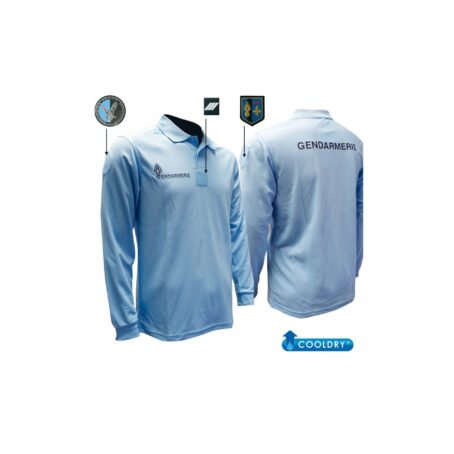 Polo bleu manches longues gendarmerie cooldry maille piquée – Image 5