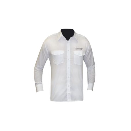 Chemise blanche manches longues - Brodée Sécurité avec pattes d'épaules