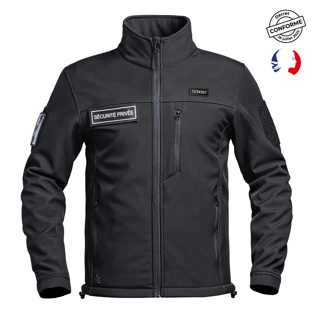 VESTE SOFTSHELL SÉCU-ONE FLAP SÉCURITÉ PRIVÉE NOIR - XS