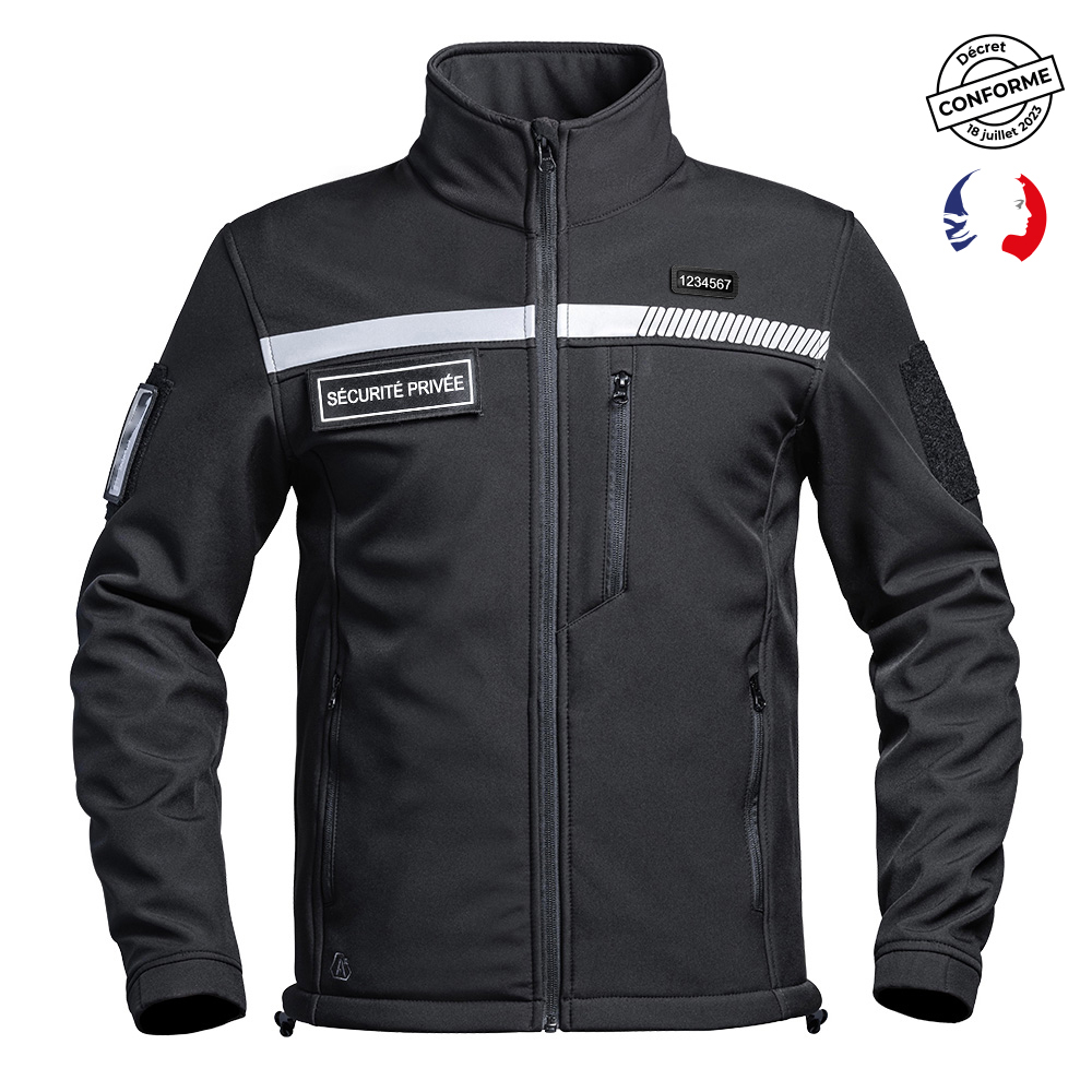 VESTE SOFTSHELL SÉCU-ONE HV-TAPE SÉCURITÉ PRIVÉE NOIR - XS