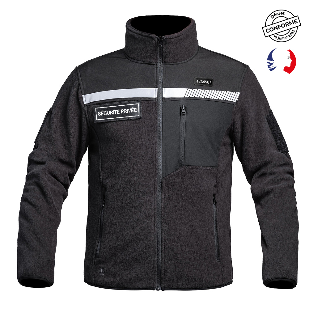 VESTE POLAIRE SÉCU-ONE HV-TAPE SÉCURITÉ PRIVÉE NOIR - XS