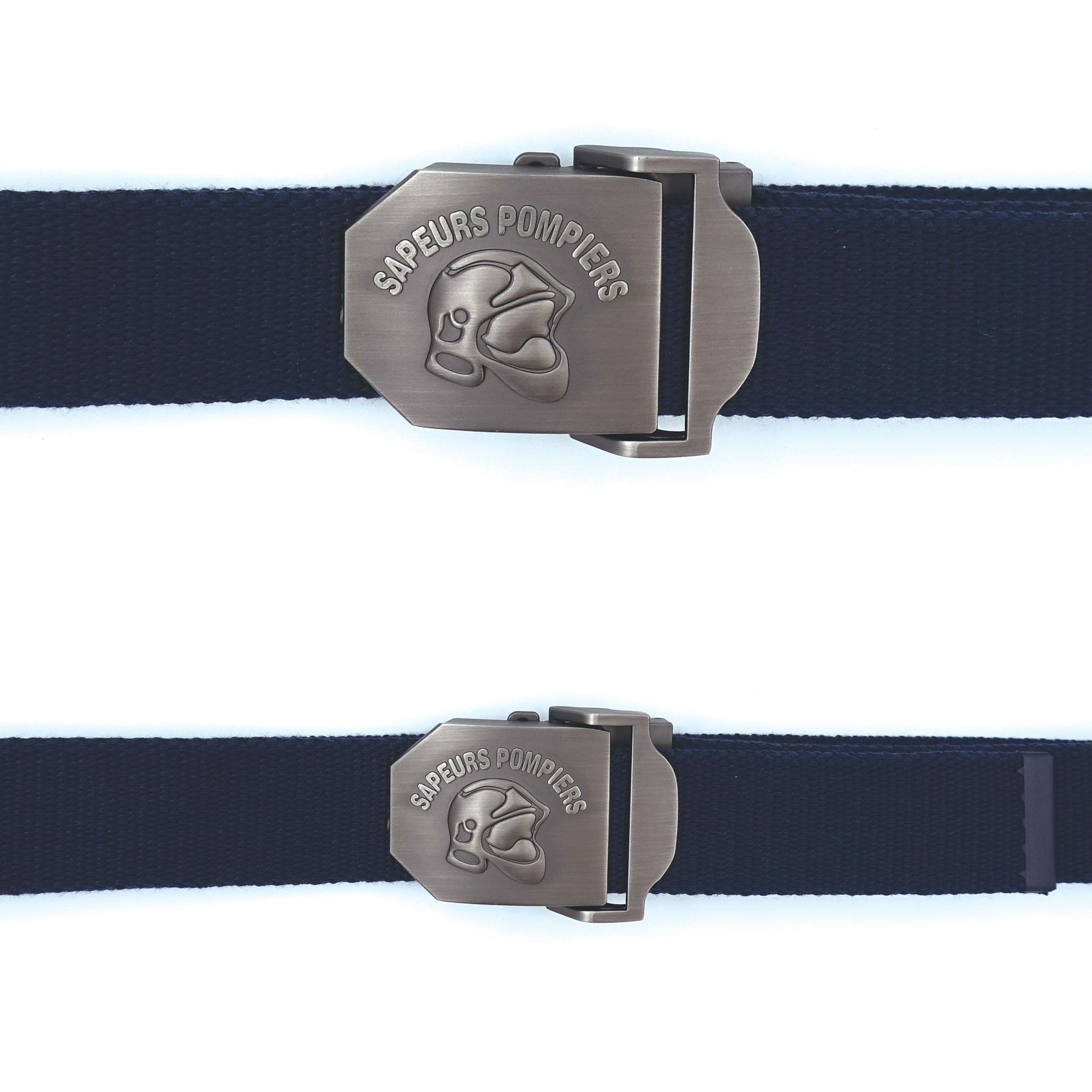 CEINTURE POMPIERS BLEUE BOUCLE GRAVEE