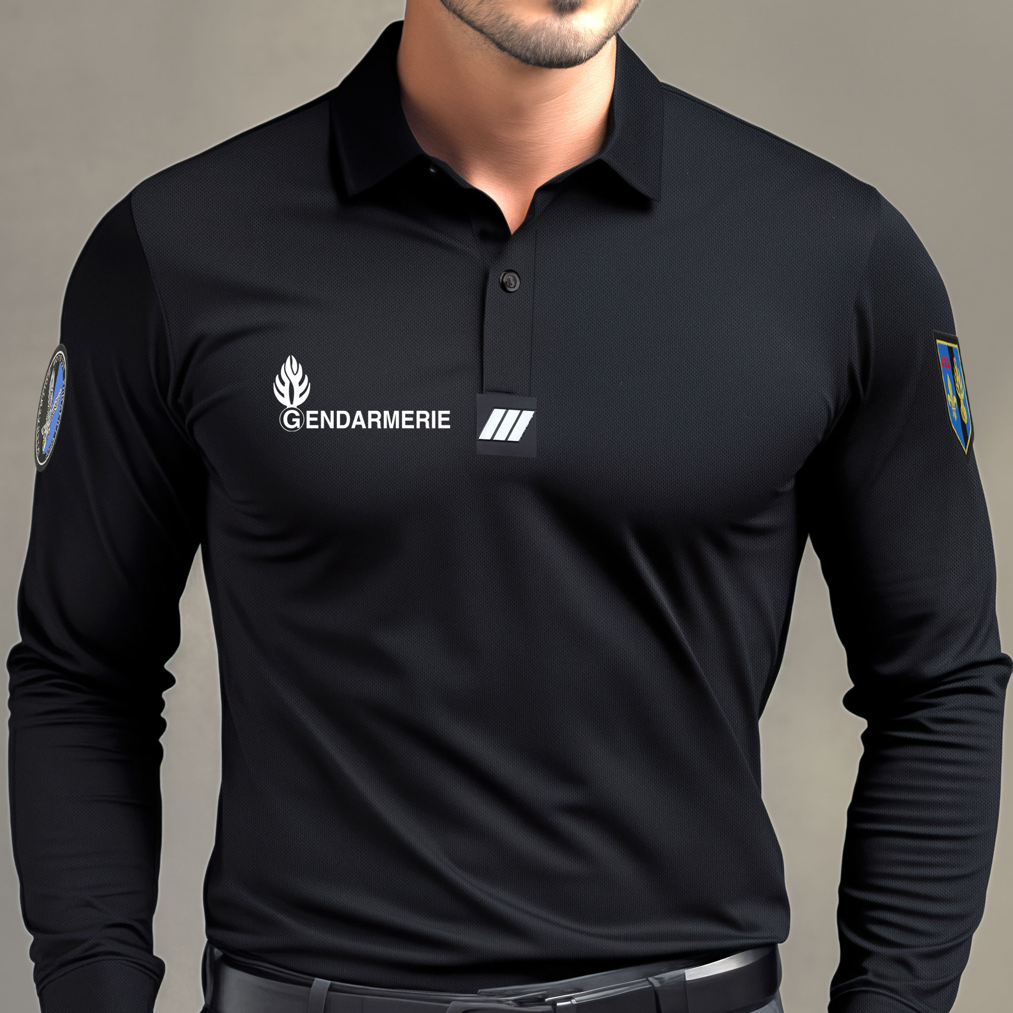 POLO NOIR MANCHES LONGUES GENDARMERIE DEPARTEMENTALE - COOLDRY