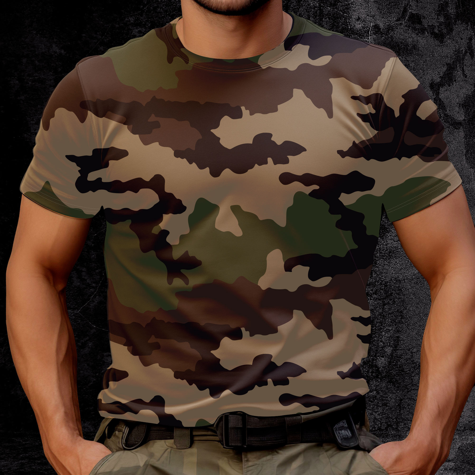 T-shirt militaire camouflage CE manches courtes