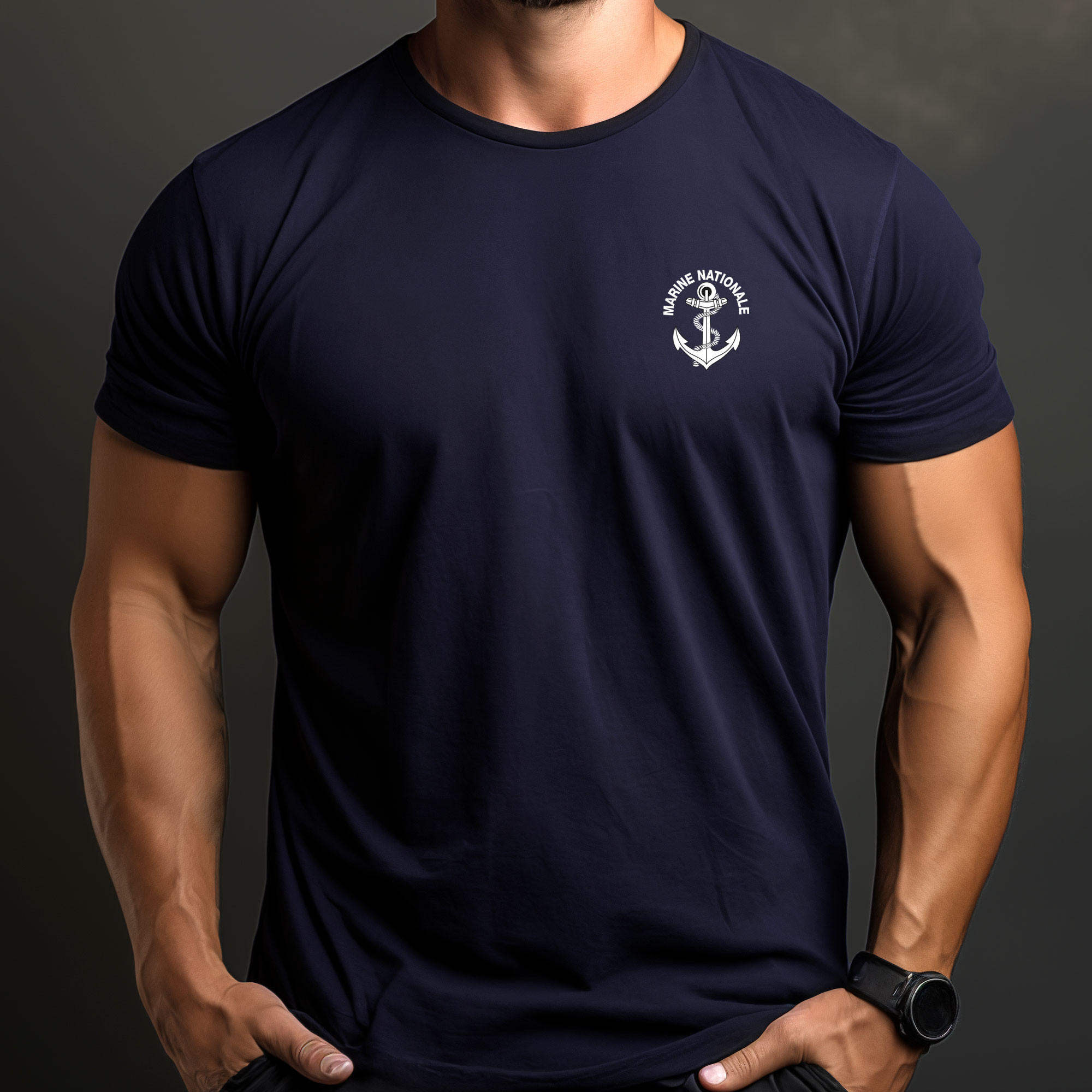 Tshirt bleu marine imprimé Marine Nationale