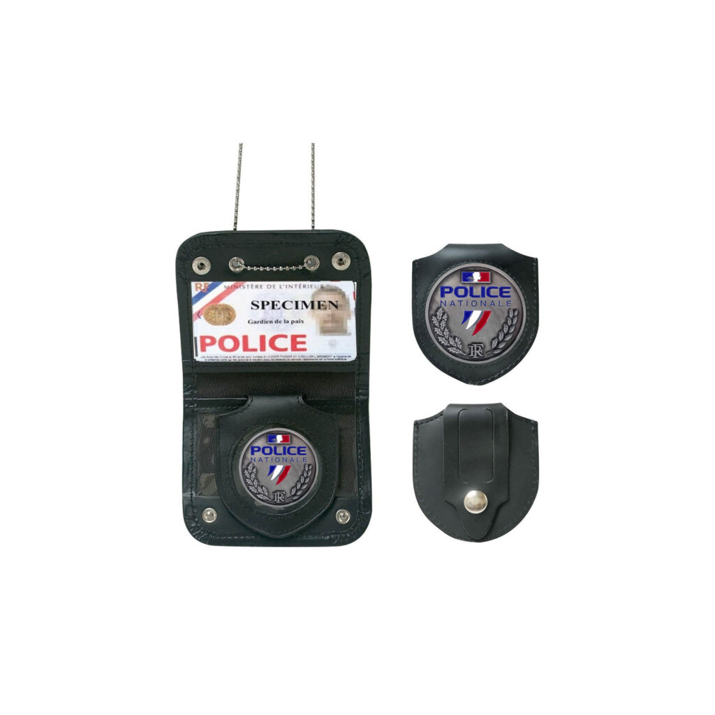 PORTE CARTE AVEC CHAINE et MEDAILLE POLICE
