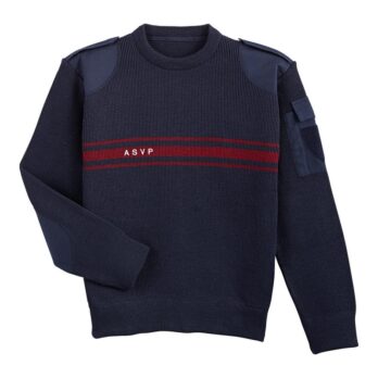 Pull commando marine laine/acrylique Bande bordeaux